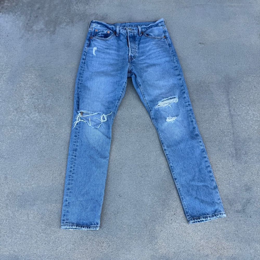 Levi's 501 Skinny Distressed Blue Jeans W29 L30 Button Fly